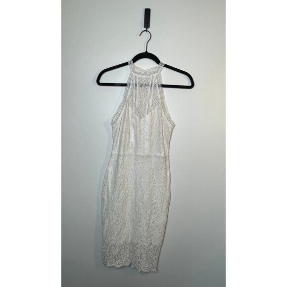 Express Dresses & Skirts - Express White Cream Lace Dress Halter Sleeveless Bodycon Sheath Pencil Size 6
